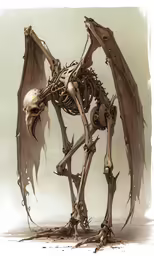 a digital rendering of a skeleton with a huge head and wings