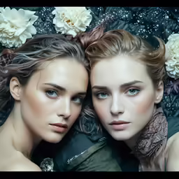 two women pose in the snow while one watches something