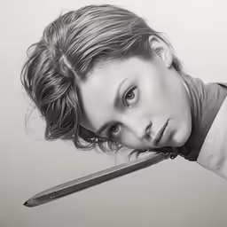 a young woman is holding a long sword in her hand