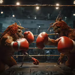 two demonic boxing in an industrial ring