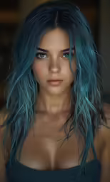 this is a beautiful young girl with blue hair