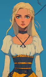a woman in a dress with long blonde hair