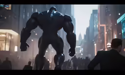 some people in suits are walking around the city