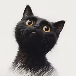 a black cat with yellow eyes staring up