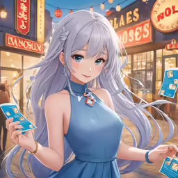 a girl is standing in front of an asian restaurant