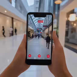 a person holding an iphone in their hand to view the store