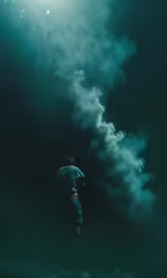 a person is looking up at an image of a sky
