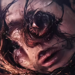 a woman covered in water with an eye patch