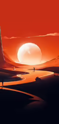 the person is walking away from the planet at sunset