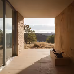an open door leading to a large covered area