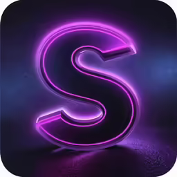 the letter s glowing in a bright neon purple glow