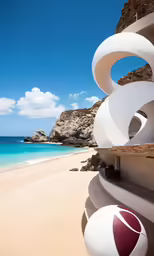 the beautiful white building has a huge sculpture near it