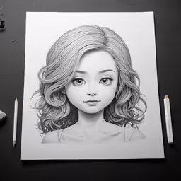 a pencil drawing of a girl with curly hair
