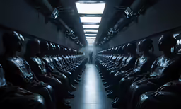 a dark picture of some people in a hallway