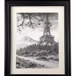 black and white image with the eiffel tower in paris