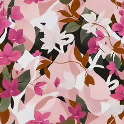an abstract floral print with pink and purple flowers