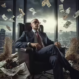 a man in a chair sits in a chair that is falling