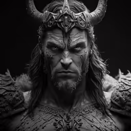 the man in black and white is dressed up as a horned demon