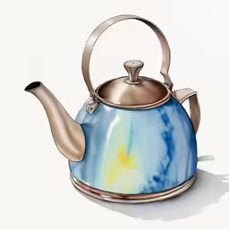 a hand painted tea kettle with a small strainer