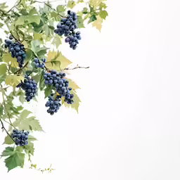 a bunch of grapes on the branches against a white background