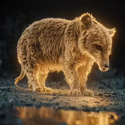 a wet and furry animal that is standing