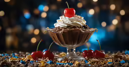 an ice cream sundae on top of cake