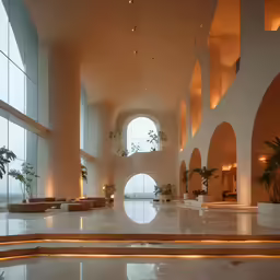 the large circular room has lots of light in it