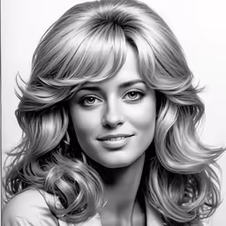 a woman with long, wavy blond hair is shown