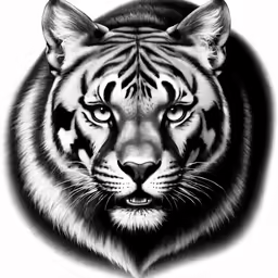 the head of a tiger drawn in a drawing technique