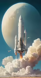 an image of a rocket going up in the sky