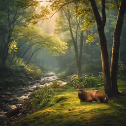 a deer is laying down in the grass