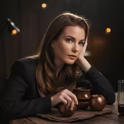 a young woman sitting at a table drinking a coffee