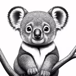 a drawing of a koala sitting on top of a tree