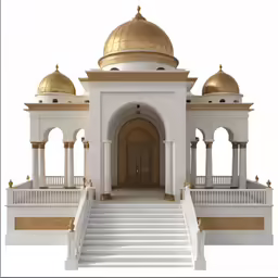 the front of a building that has stairs and a golden dome
