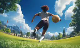 a woman running with a ball near her