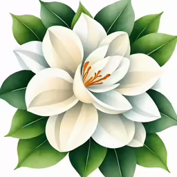 a white flower with green leaves on it