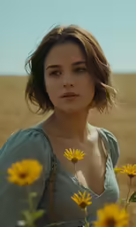 a woman with shoulder bags standing in a field