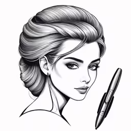 the woman is holding a pen drawing a picture of herself