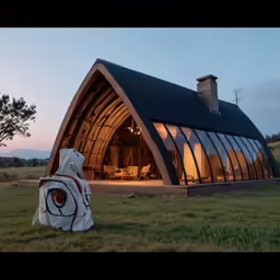 a building made out of wood and glass