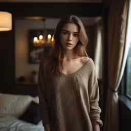 a beautiful young lady wearing a knit sweater