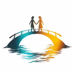 two people are holding hands on the bridge