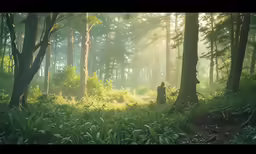 a man in the middle of a forest near trees