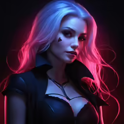 a woman with pink hair, wearing black catsuit