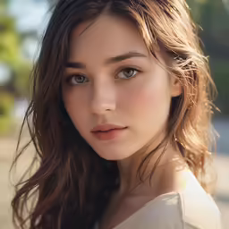 a young woman poses for a photograph with blue eyes
