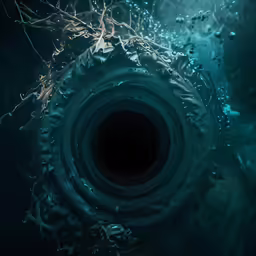 a big black pipe with some water and trees in it