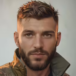 a man in a green jacket stares into the camera