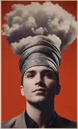 a man wearing a turban with a smoke cloud over his head