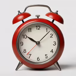 an old fashioned red alarm clock on white background