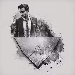 man with beard and suit and necktie in black and white photo