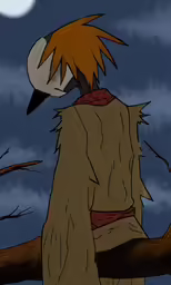 there is a person with orange hair on holding a bird
